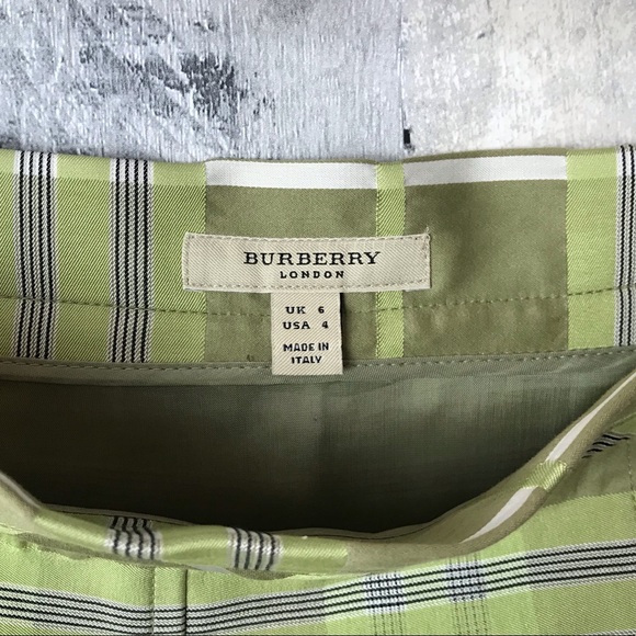 Burberry Lime Plaid Silk Pleated Skirt Sz 4 EUC - Picture 3 of 8